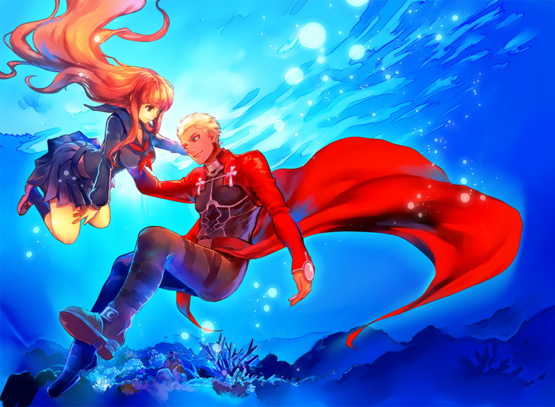 white, water, mokusei, archer, seifuku, male, night, kishinami, boots, fate, extra, long, hair, skintight, eyes, brown, stay, socks, kin, hakuno, 720P