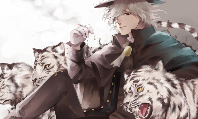 cigarette, animal, 251911, tiger, smoking, male, fate, com, all, ichinosenen, konachan, hair, 1080P, eyes, edmond, grand, dantes, (series), order, white