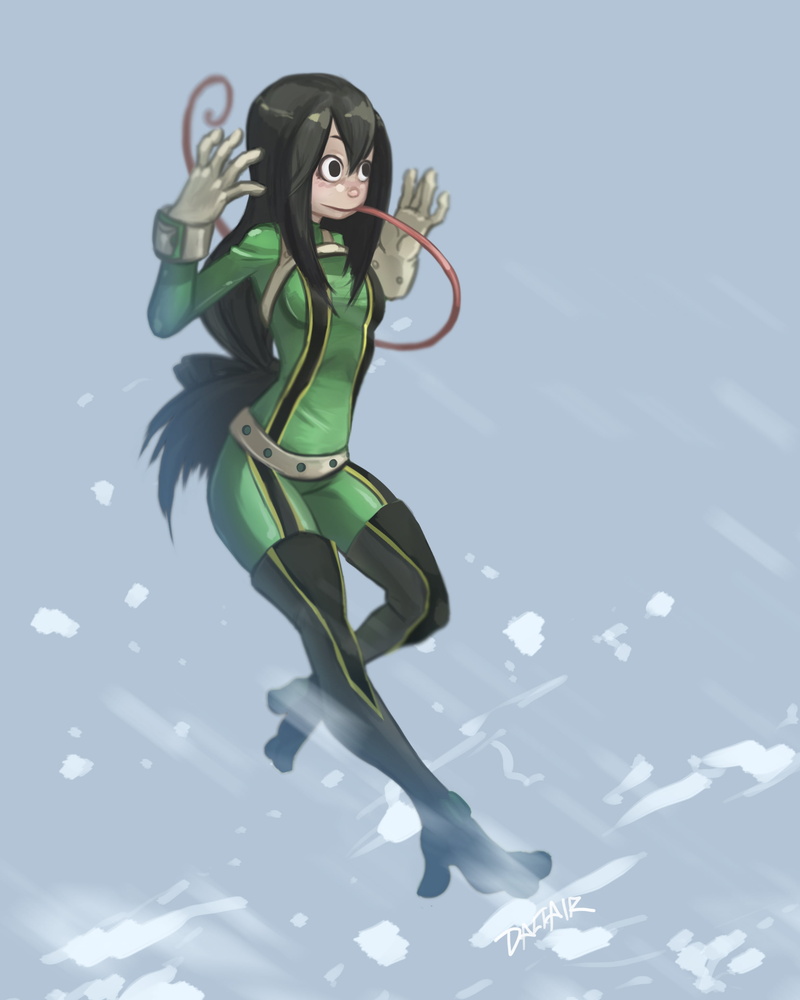 flying, 2K, sky, no people, colored background, Boku no Hero Academia, low angle view, anime girls, holiday, digital composite, nature, Tsuyu Asui, motion