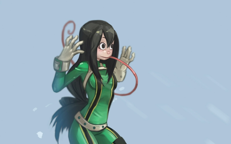 representation, nature, human representation, hairstyle, sky, green color, low angle view, one person, Tsuyu Asui, blue, Boku no Hero Academia, leisure activity