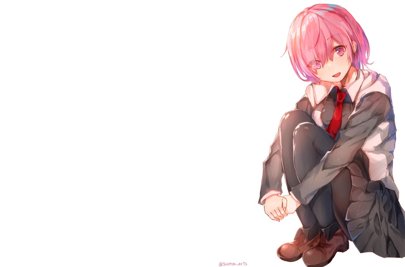 Smile, Girl, Tie, Anime, Mashu Kyrielight, Fate/Grand Order, 1080P, Pink Hair, Fate Series, Fate (Series), Pantyhose, Skirt, Short Hair