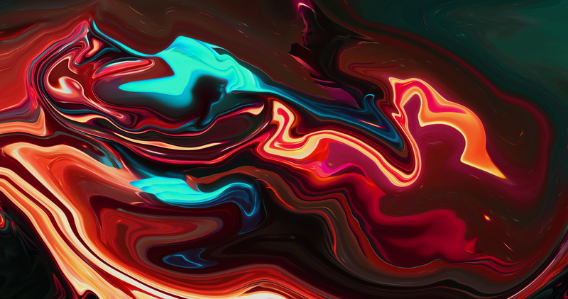 8 K, red, digital art, volcano, abstract, paint brushes, fluid, liquid, 8K, shapes, artwork, neon