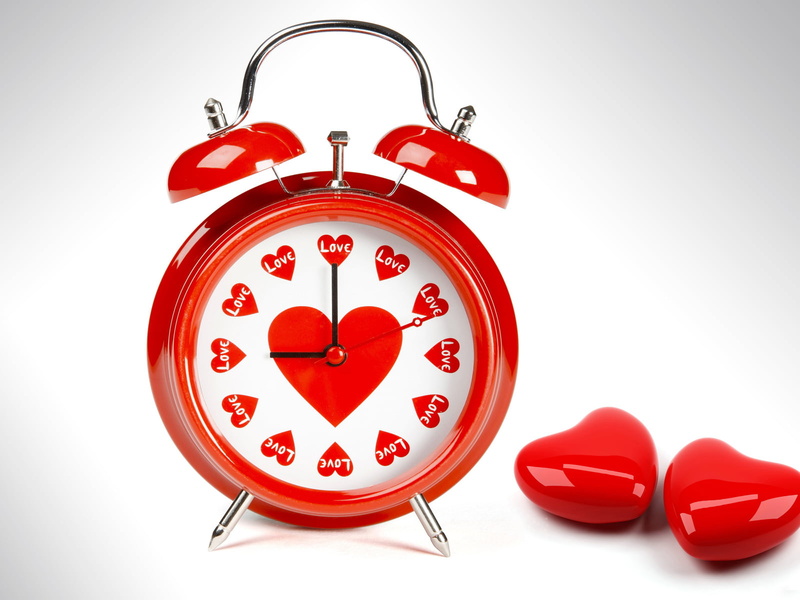 studio shot, red, heart shape, cut out, time, circle, no people, alarm, close-up, minute hand, still life, clock face, accuracy, shape, white background