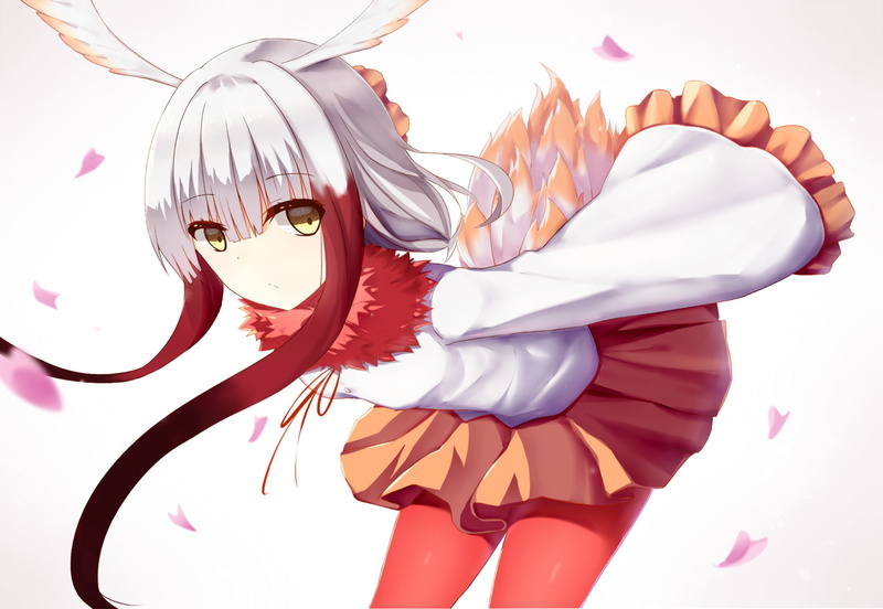 one person, young adult, studio shot, white background, costume, Kemono Friends, women, young women, purple, Anime, creativity, 1080P, red, Crested Ibis (Kemono Friends)