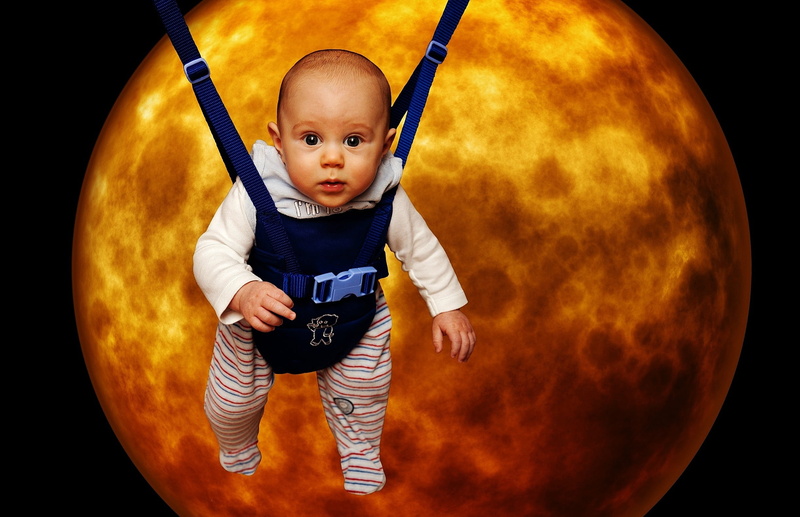 indoors, holding, baby, innocence, looking at camera, standing, babyhood, portrait, front view, clothing, child, cute, moon, funny, real people, 1080P