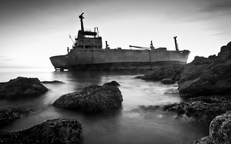mode of transportation, travel, photography, cyprus, water, rocks, transportation, ocean, no people, longexposure, boats, aground, deterioration, freighter
