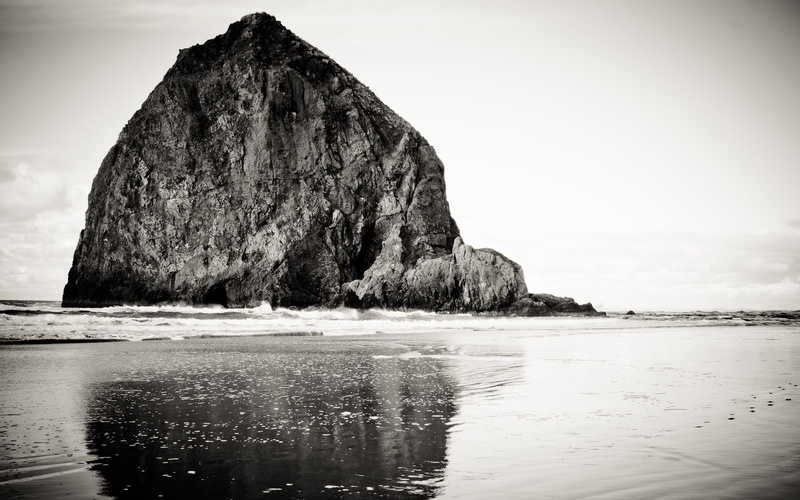rock, water, waterfront, cannonbeachoregon, reflection, outdoors, beach, stack rock, 2K, bay, black, landscape, no people, reflections, photography, day