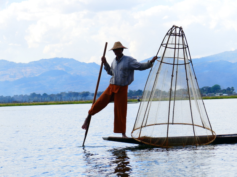 mode of transportation, one person, real people, beauty in nature, fishing industry, nature, day, myanmar, burma, men, full length, fischer, boat, man