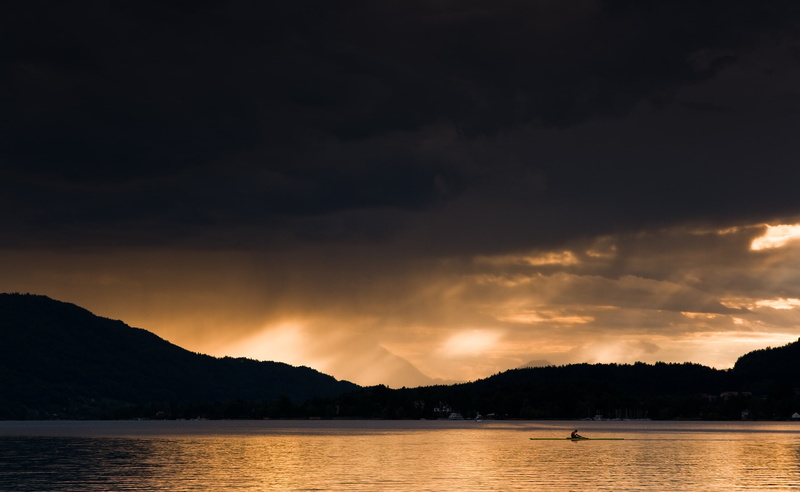 2K, dark, lake, nature, Other Sports, silhouette, body, water, sky, mountain range, sunset, reflection, scenics - nature, Rower, Sports, tranquility, idyllic