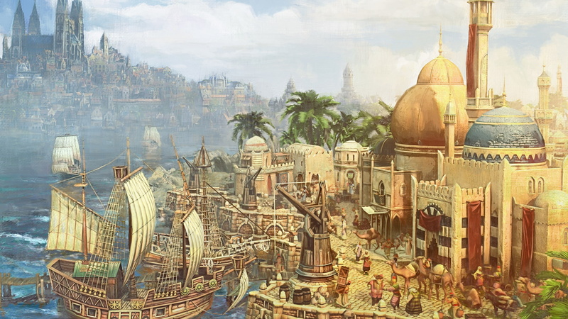 1080P, city, 1404, sea, boat, building, anno, fantasy, ship