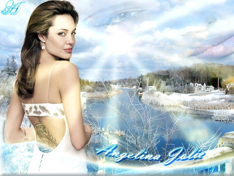 looking, clothing, looking at camera, look, hair, beauty, Angelina Jolie, rear, jolie, outdoors, one person, beautiful woman, hairstyle, adult, snow, young women