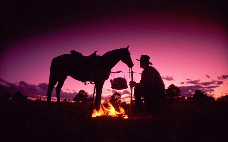 x, 1080P, horses, hd, art, animals, silhouette, cowboys