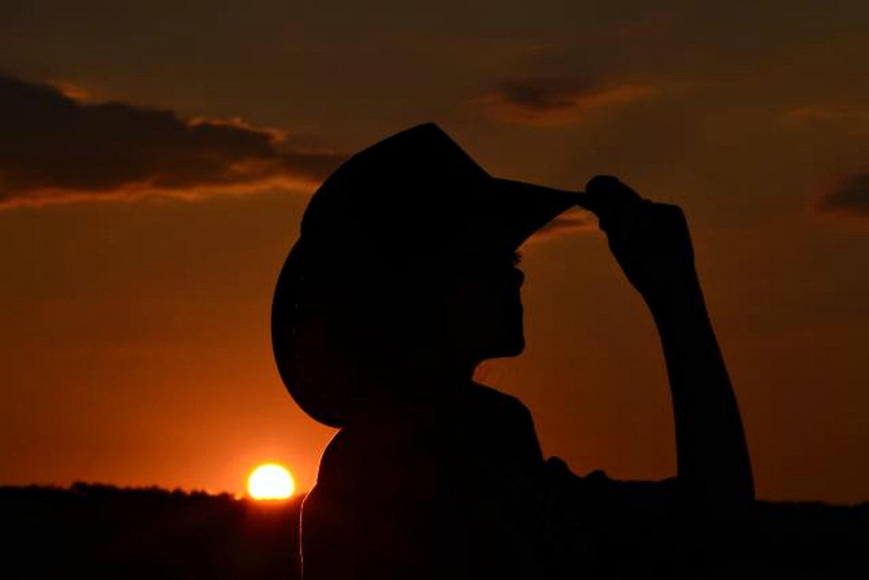 silhouette, cowgirl, sunset, 720P