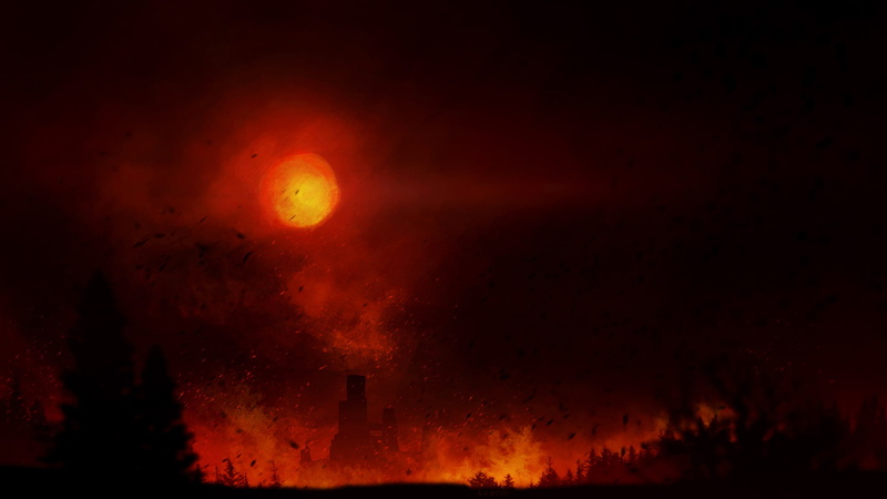 glowing, outdoors, silhouette, space, 1080P, tree, night, trees, burning, no people, moon, full moon, tranquility, nature, fire, beauty in nature, sky
