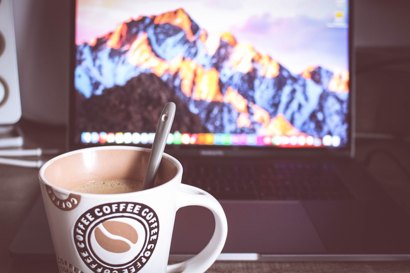 focus, hot drink, focus on foreground, coffee cup, laptop, still life, cup, mac, no people, cappuccino, table, kitchen utensil, macbook pro, tea cup, blur