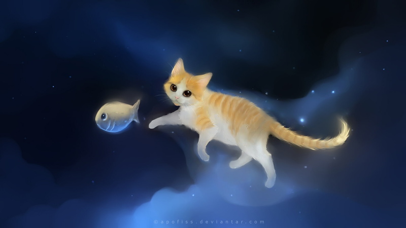 artwork, hd, animals, cats, apofiss, 1080P, art, fish, x, deviantart