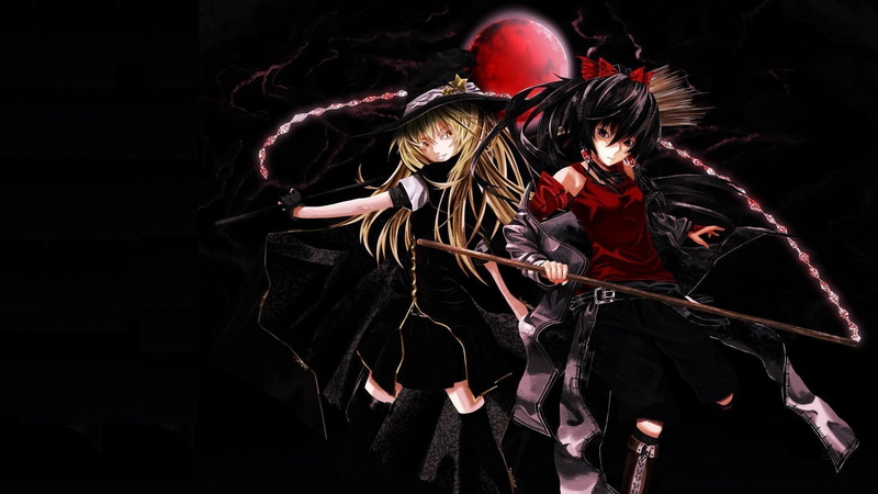 space, Video Games, moons, 1080P, video, marisa, art, anime, miko, moon, hd, detac, koumajou, kirisame, games, Touhou, reimu, hakurei, girls, densetsu