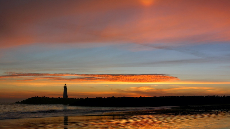 landscape, skyscape, 1080P, sea, sunset, dusk, lighthouse, coast