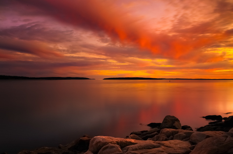 sunset, landscape, lake, skyscape, 4K, nature, orange sky