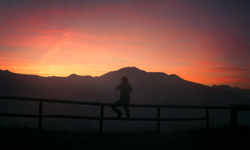 orange sky, skyscape, landscape, people, mountains, silhouette, sunset, 1080P
