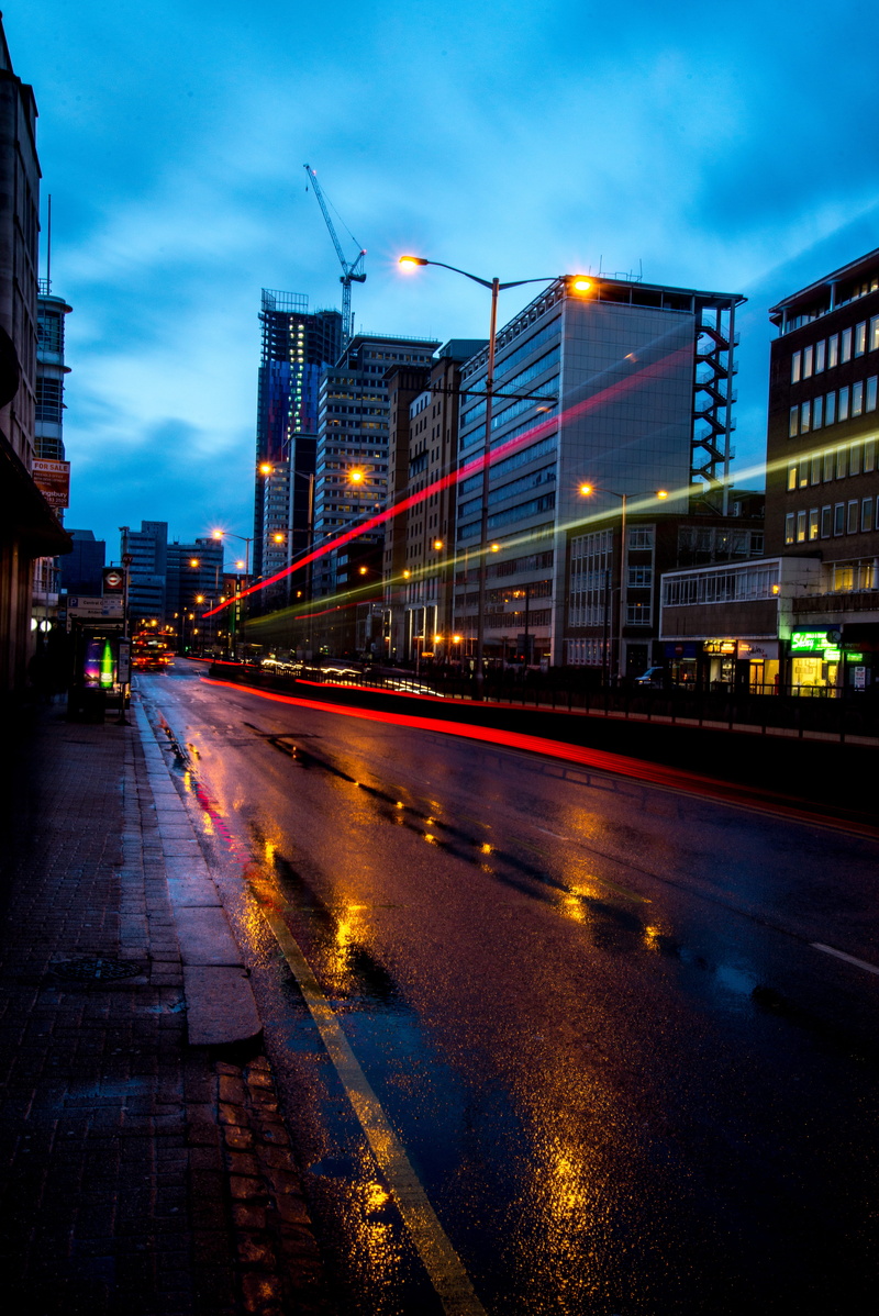 lapse, road, tarmac, town, city street, skyscraper, gray, built structure, light trail, building, office building, no people, city life, metropolis, time