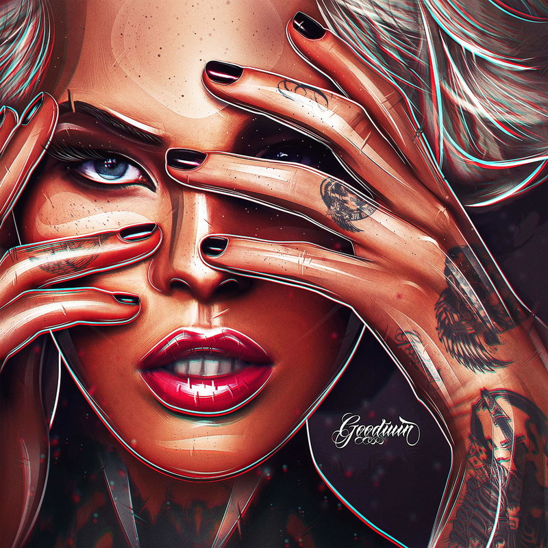 portrait, tattoo, 720P, women, Alex Goodwin, white hair, digital art