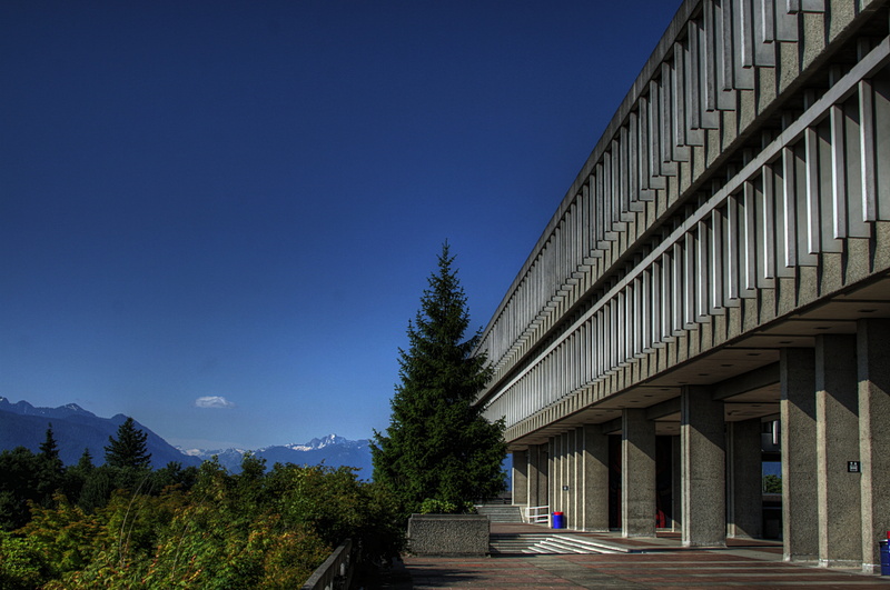 architecture, Canada, 5K, university, forest, blue, nature, building exterior, tree, direction, day, Simon Fraser University, simon, clear sky, sky, snow