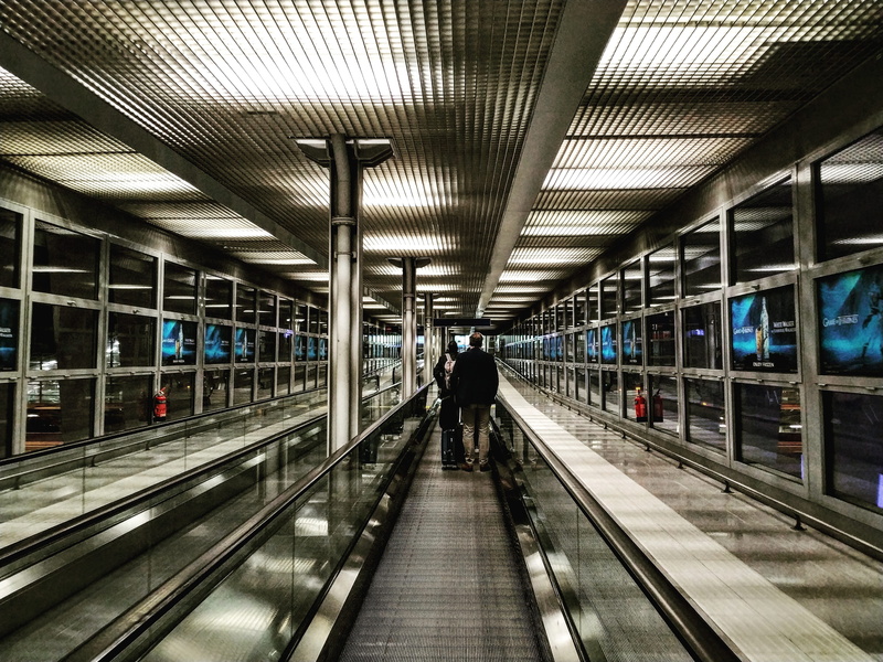 handrail, corridor, real people, airport terminal, airport, travel, indoors, path, train station, person, lighting, mode of transportation, train, 4K