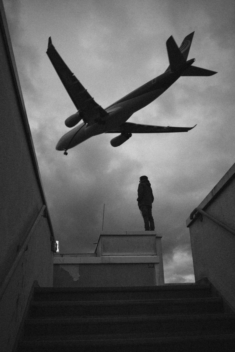 tegel, low angle view, cliudy, building exterior, outdoors, architecture, leica, cold, airplane, berlin, nature, 5K, sculpture, sky, staircase, mid-air