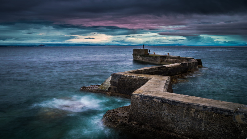 middle, blue, concrete, brown, d3200, nature, lighthouse, body, St. Monans, sea, pier, fife, 1080P, dock, scotland, water, body of water, coastline, breakwater