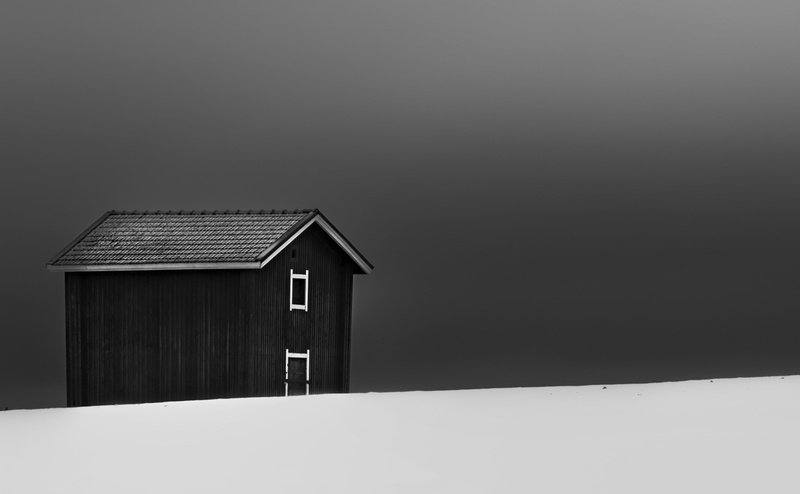Black, Black and White, White, copy space, Snow, Winter, 4K, House, beach, beach hut, building exterior, cabin, architecture, canon, building, land, sky