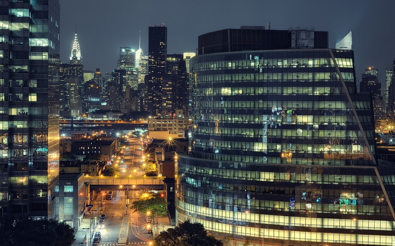 Night, 1080P, New York, Queens, Cities, Long Island City, City, USA