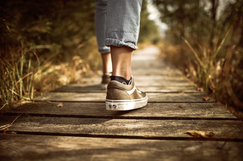 jeans, boardwalk, 4K, outdoors, human foot, human limb, walk, grass, nature, path, fashion, wood, footpath, wood - material, limb, adult, human leg, vans