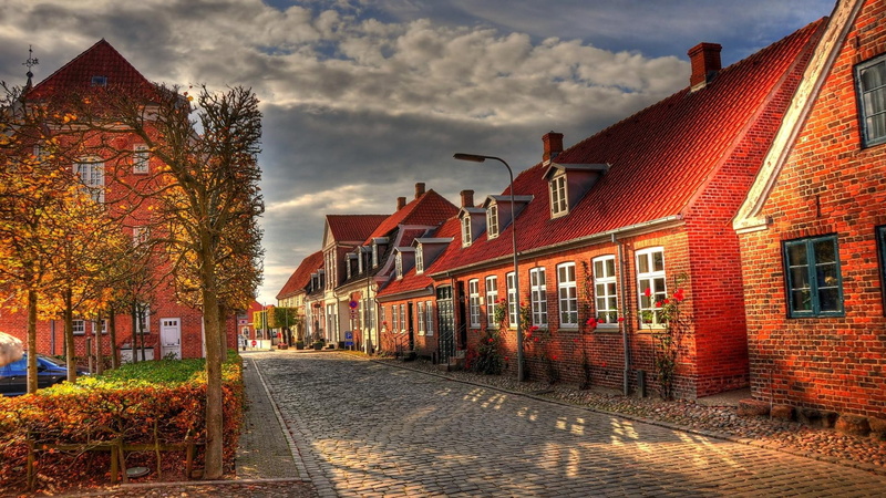 nature and landscapes, red, street, houses, brick, cobblestone, hdr, 1080P