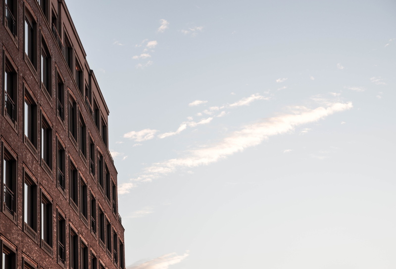 industry, residential district, built structure, building exterior, office building exterior, sunlight, no people, windows, autumn, low angle view, day