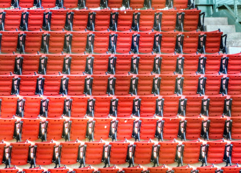 day, absence, fenway, orange color, no people, abundance, seats, in a row, red, 4K, colour, united states, crowd, fenway park, empty, high angle view