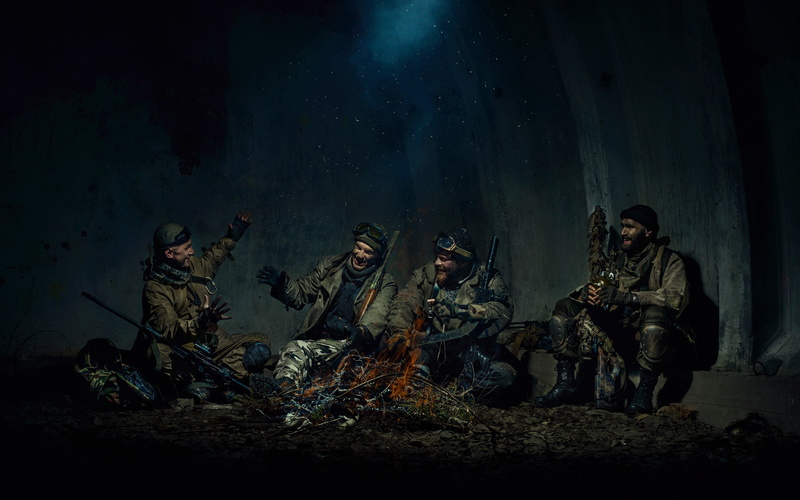 cooperation, group of people, 1080P, nature, conflict, sitting, stalkers, weapon, people, four, teamwork, night, adult, fighting, army soldier, aggression