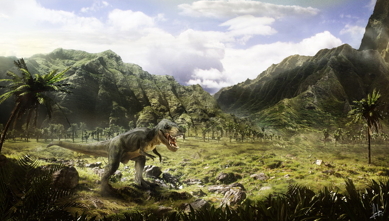 Jurassic, pustosh, art, trees, dinosaur, 1080P