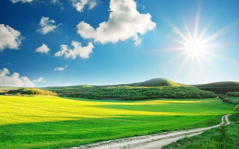 sunlight, 1080P, field, dirt, landscape, clouds, road, hd, nature