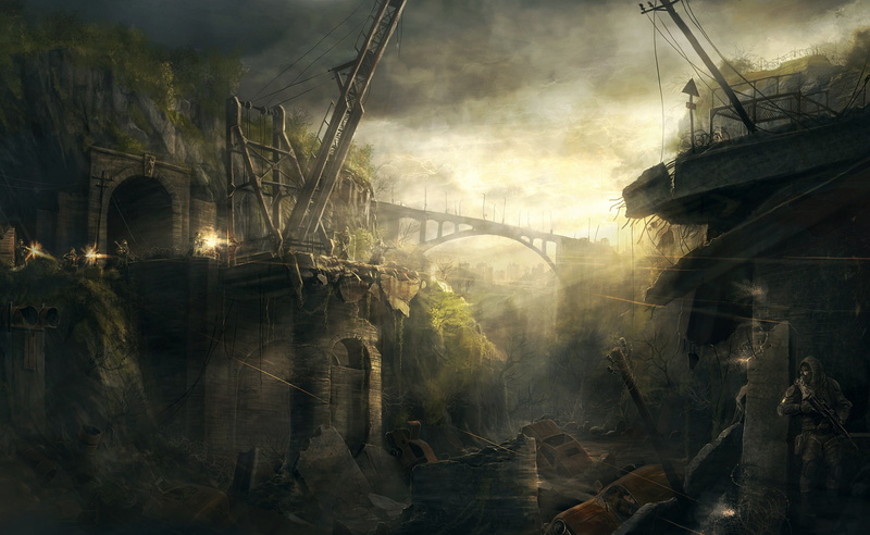 concept art, architecture, 2K, water, bridge - man made structure, built structure, S.T.A.L.K.E.R., clear, smoke - physical structure, sky