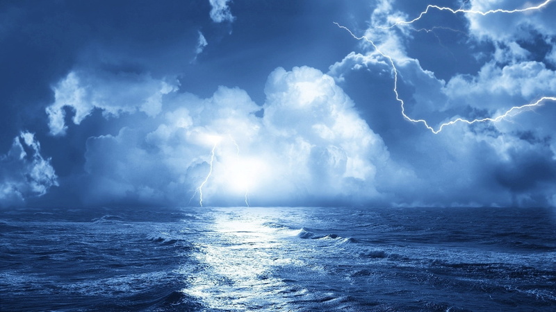 nature, ocean, lightning, clouds, 1080P, storm, hd