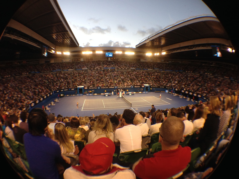 sitting, high angle view, leisure activity, in a row, stadium, large group of people, peoples, rod laver arena, australia open, group of people, audience
