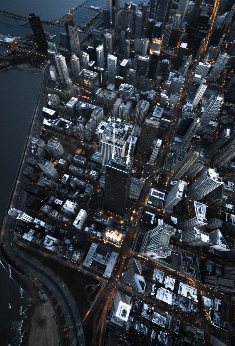 photography, aerial view, cityscape, industry, high angle view, city life, road, tall - high, building, no people, skyscrapers, travel, transportation system