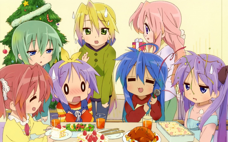 2K, izumi, iwasaki, blush, yutaka, lucky, kobayakawa, takara, konata, minami, christmas, star, miyuki, tsukasa, hiiragi, kagami