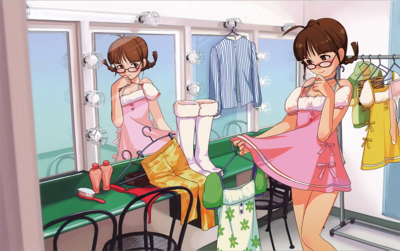 people, hd, glasses, meganekko, Dress, anime, ritsuko, 2K, art, idolmaster, akizuki, Braids, girls, brunettes