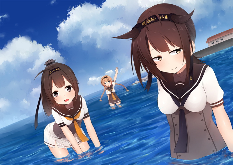 Teruzuki (Kancolle), Ocean, Akizuki (Kancolle), Kantai Collection, 1080P, Anime, Hatsuzuki (Kancolle)