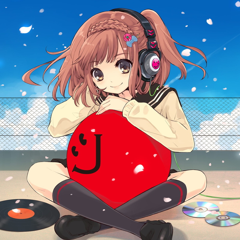 noizi, anime, sky, girl, ito, 1080P, seifuku, smile, headphones