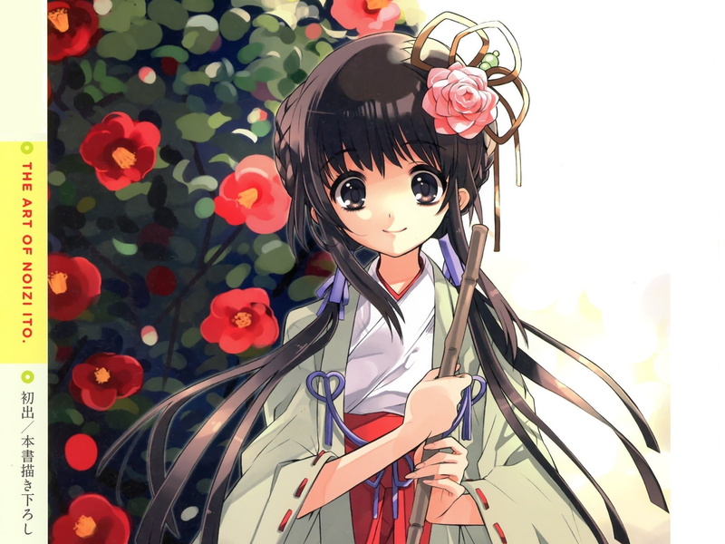 hairstyle, 1080P, Bush, priestess, characters, Camellia red, art, Noizi Ito, Japanese clothing, long hair