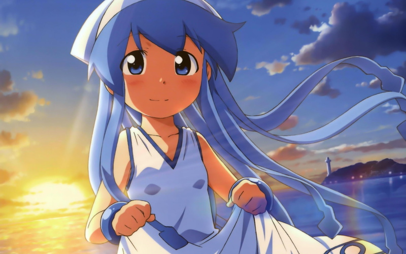 cloud - sky, Ika Musume, toy, blue eyes, art and craft, human representation, representation, focus on foreground, 1080P, blue, outdoors, sunset, sunlight