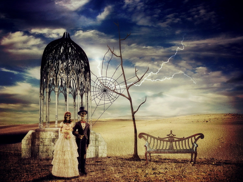 horizon, walking, fantasy, tgether, mood, thunderstorm, morbid, 1080P, skeleton, composing, water, field, bench, pledge of allegiance, cloud - sky, gloomy
